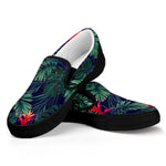 Hawaiian Palm Leaves Pattern Print Black Slip On Sneakers