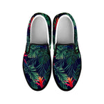 Hawaiian Palm Leaves Pattern Print Black Slip On Sneakers
