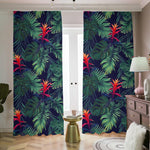 Hawaiian Palm Leaves Pattern Print Blackout Pencil Pleat Curtains