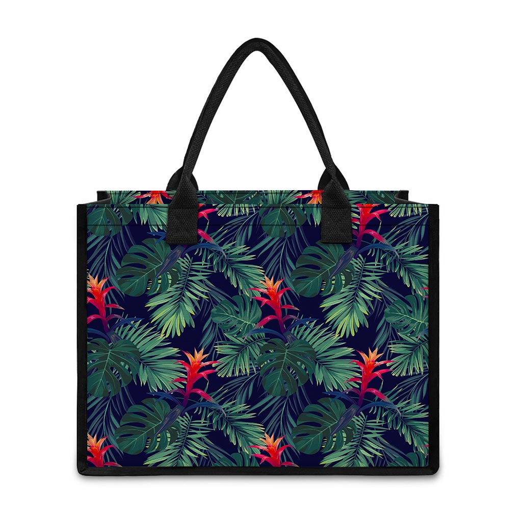 Hawaiian Palm Leaves Pattern Print Canvas Tote Bag