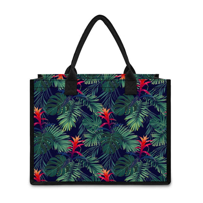 Hawaiian Palm Leaves Pattern Print Canvas Tote Bag