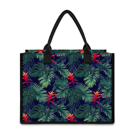 Hawaiian Palm Leaves Pattern Print Canvas Tote Bag