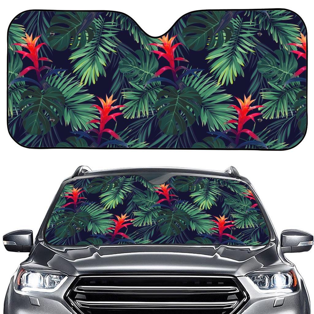 Hawaiian Palm Leaves Pattern Print Car Windshield Sun Shade
