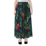 Hawaiian Palm Leaves Pattern Print Chiffon Maxi Skirt