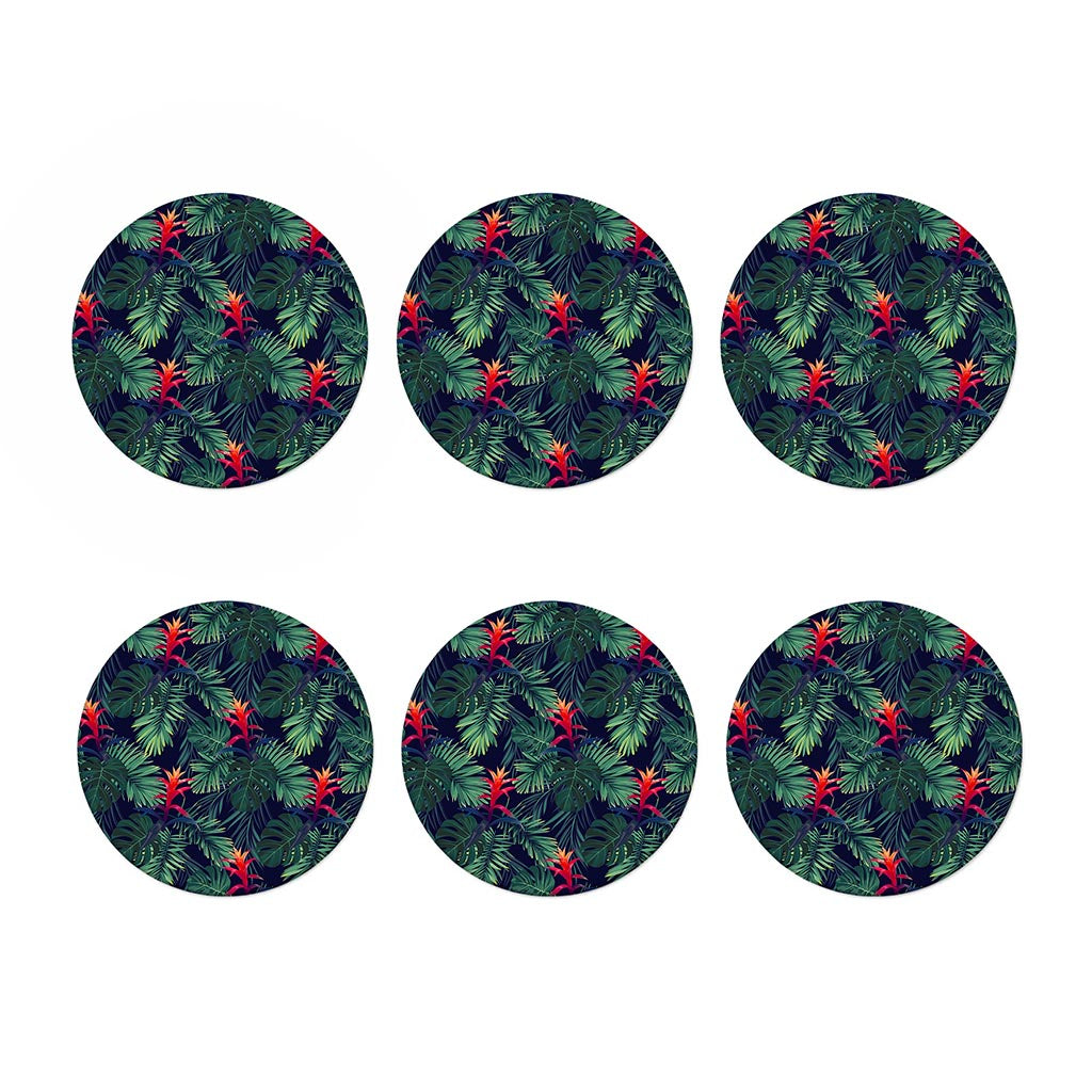 Hawaiian Palm Leaves Pattern Print Coaster Set