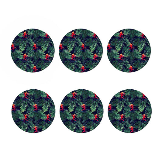 Hawaiian Palm Leaves Pattern Print Coaster Set