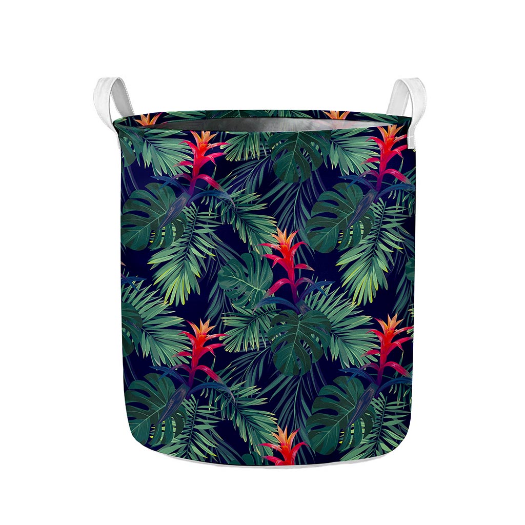 Hawaiian Palm Leaves Pattern Print Collapsible Laundry Basket