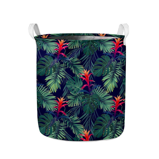 Hawaiian Palm Leaves Pattern Print Collapsible Laundry Basket