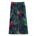 Hawaiian Palm Leaves Pattern Print Cotton Front Slit Maxi Skirt
