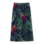 Hawaiian Palm Leaves Pattern Print Cotton Front Slit Maxi Skirt