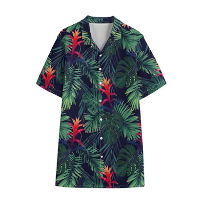 Hawaiian Palm Leaves Pattern Print Cotton Hawaiian Shirt