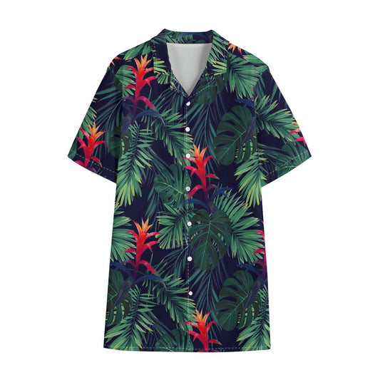 Hawaiian Palm Leaves Pattern Print Cotton Hawaiian Shirt