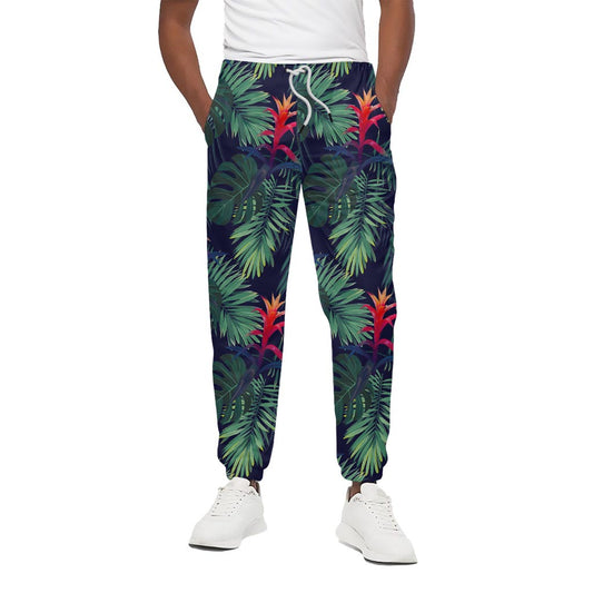 Hawaiian Palm Leaves Pattern Print Cotton Pants