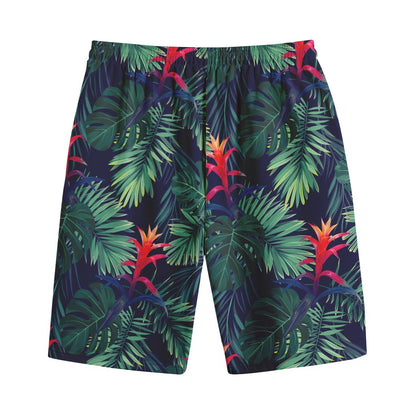 Hawaiian Palm Leaves Pattern Print Cotton Shorts