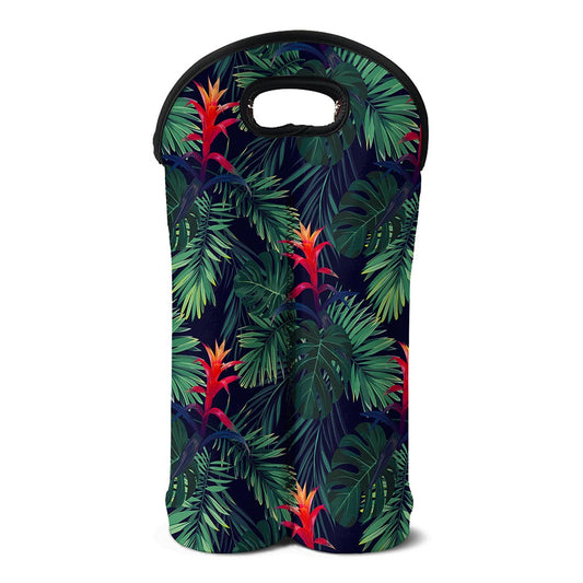 Hawaiian Palm Leaves Pattern Print Double Neoprene Wine Tote