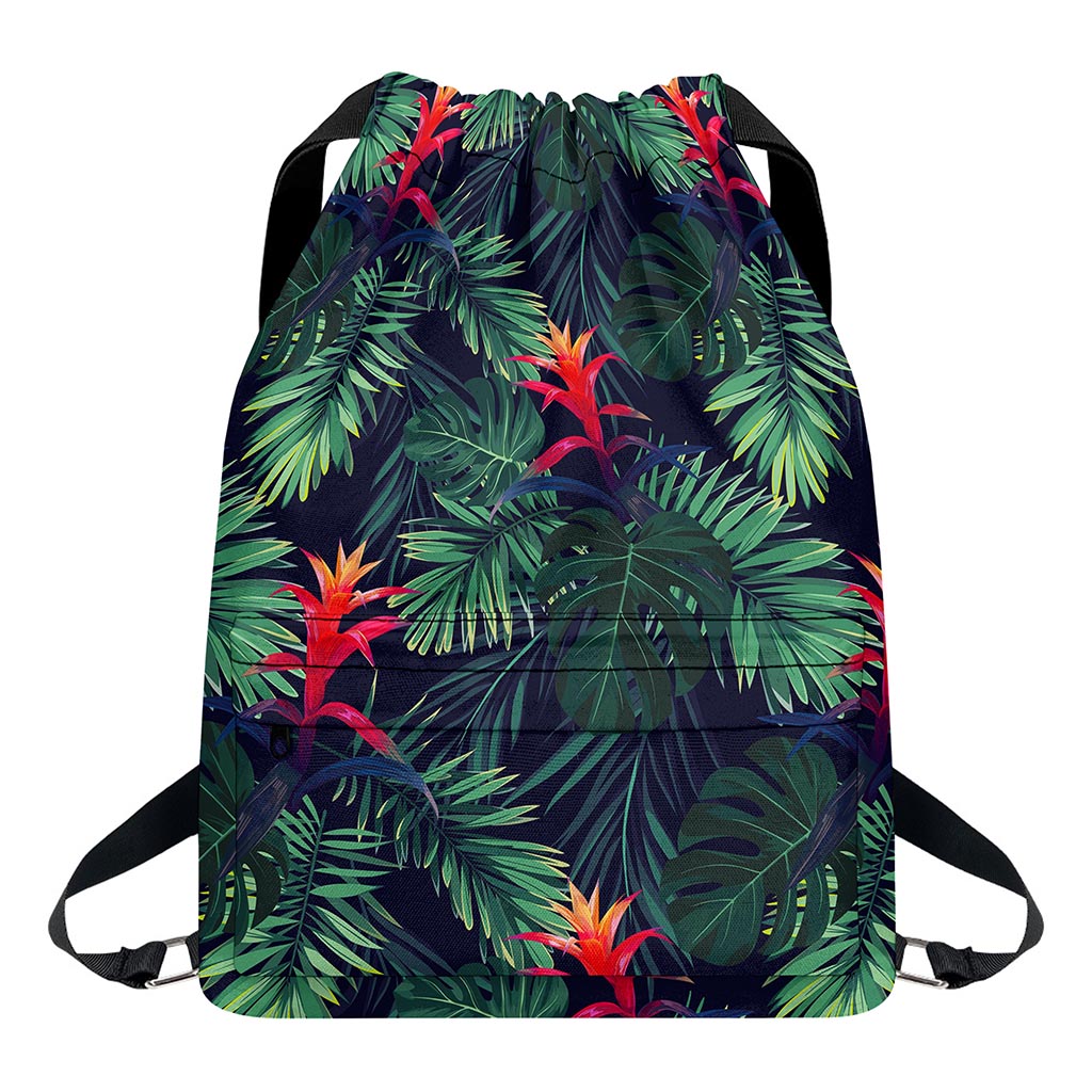 Hawaiian Palm Leaves Pattern Print Drawstring Backpack