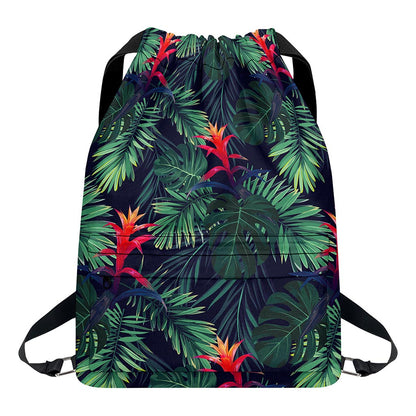 Hawaiian Palm Leaves Pattern Print Drawstring Backpack