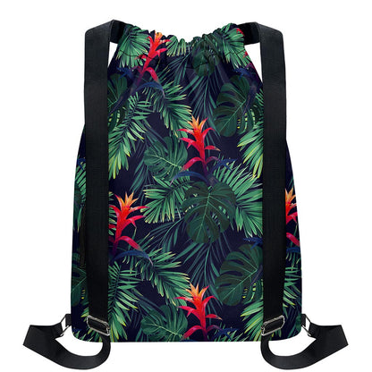 Hawaiian Palm Leaves Pattern Print Drawstring Backpack