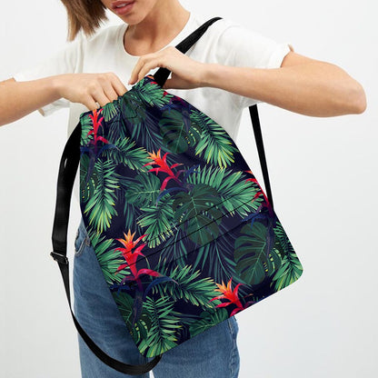 Hawaiian Palm Leaves Pattern Print Drawstring Backpack