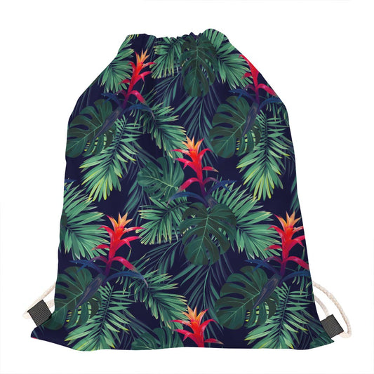 Hawaiian Palm Leaves Pattern Print Drawstring Bag