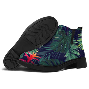 Hawaiian Palm Leaves Pattern Print Flat Ankle Boots