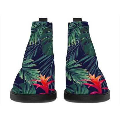 Hawaiian Palm Leaves Pattern Print Flat Ankle Boots