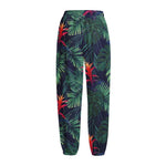 Hawaiian Palm Leaves Pattern Print Fleece Lined Knit Pants