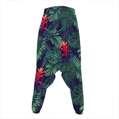 Hawaiian Palm Leaves Pattern Print Hammer Pants