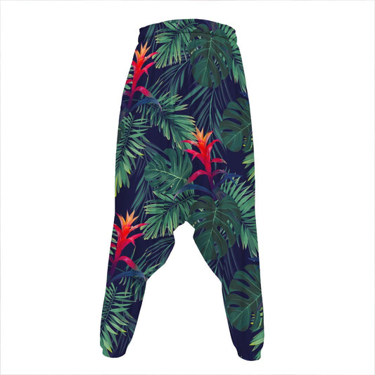 Hawaiian Palm Leaves Pattern Print Hammer Pants