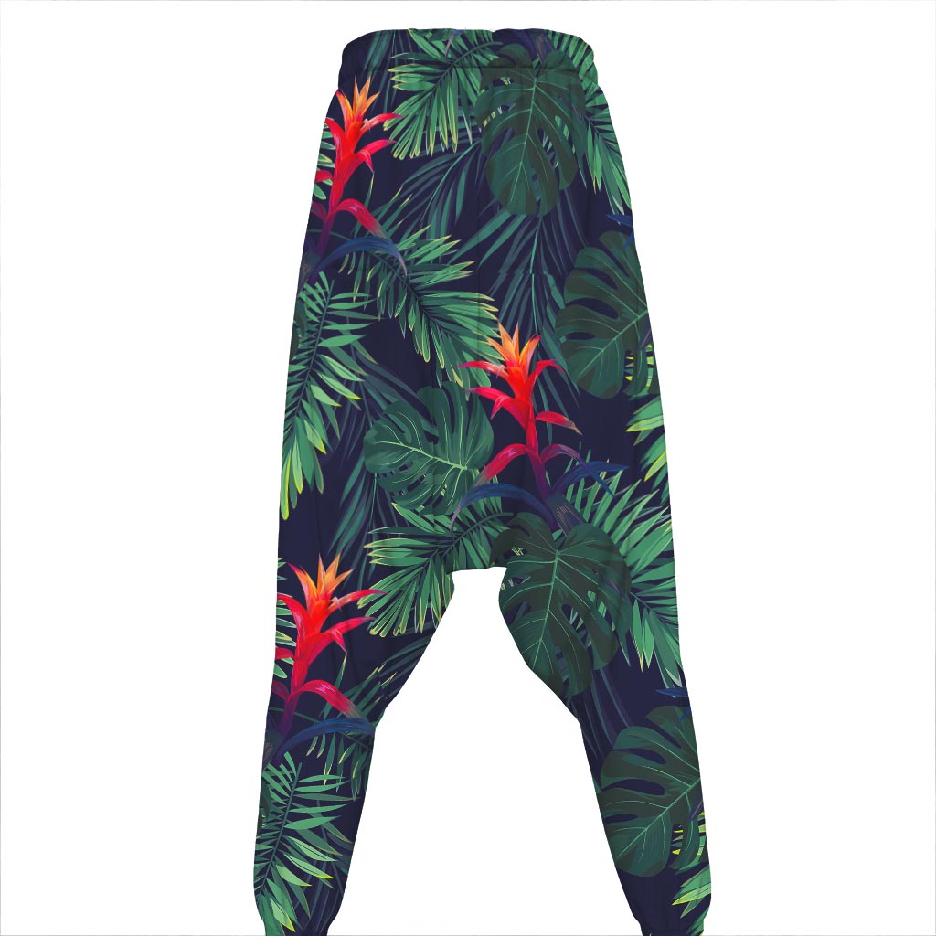 Hawaiian Palm Leaves Pattern Print Hammer Pants