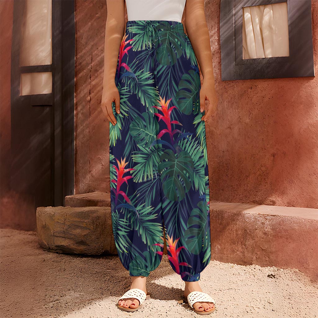 Hawaiian Palm Leaves Pattern Print Harem Pants