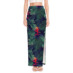 Hawaiian Palm Leaves Pattern Print High Slit Maxi Skirt