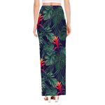 Hawaiian Palm Leaves Pattern Print High Slit Maxi Skirt