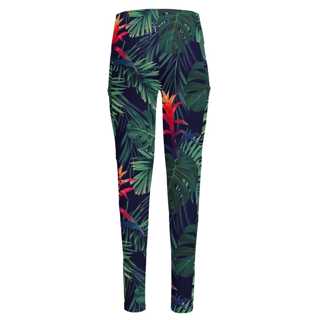 Hawaiian Palm Leaves Pattern Print High-Waisted Pocket Leggings