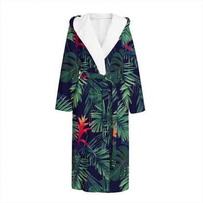 Hawaiian Palm Leaves Pattern Print Hooded Bathrobe