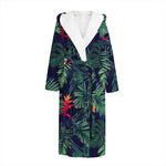 Hawaiian Palm Leaves Pattern Print Hooded Bathrobe