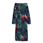 Hawaiian Palm Leaves Pattern Print Hooded Bathrobe