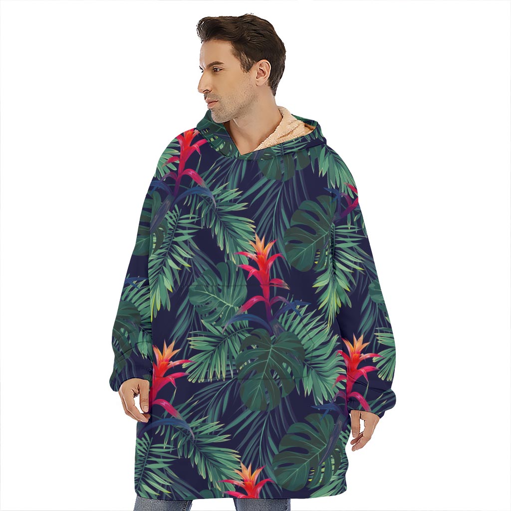 Hawaiian Palm Leaves Pattern Print Hoodie Blanket