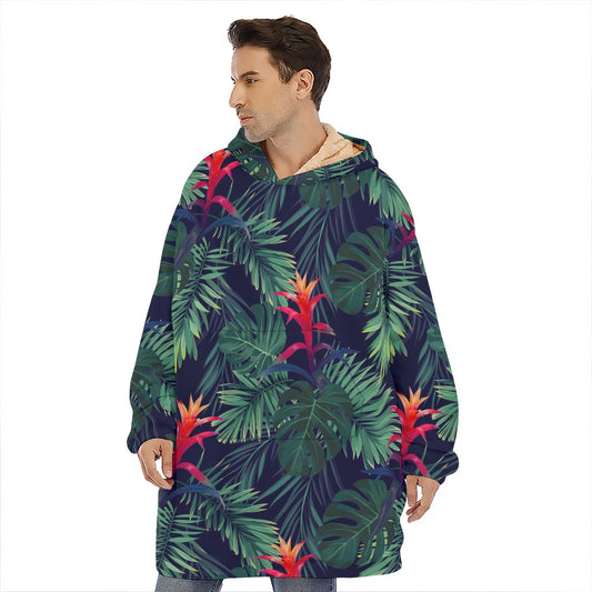 Hawaiian Palm Leaves Pattern Print Hoodie Blanket