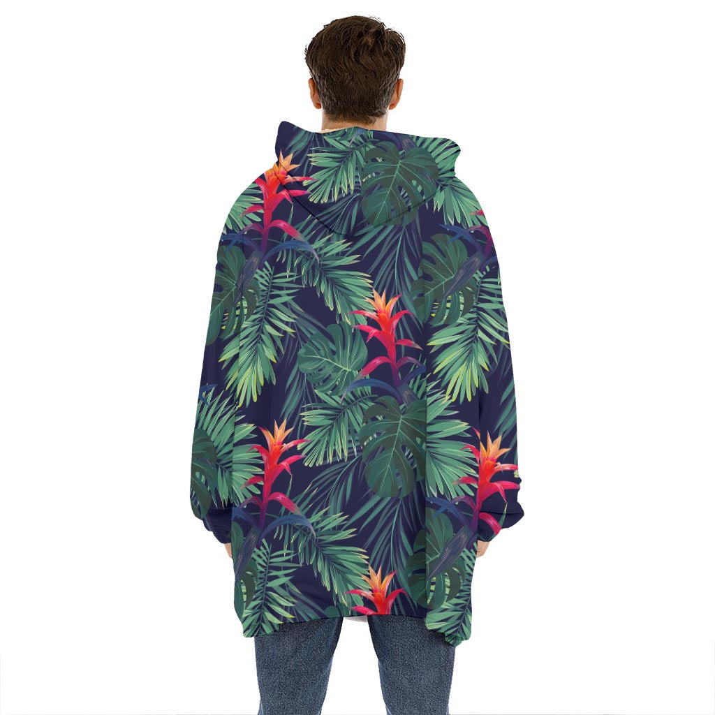 Hawaiian Palm Leaves Pattern Print Hoodie Blanket