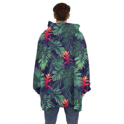 Hawaiian Palm Leaves Pattern Print Hoodie Blanket