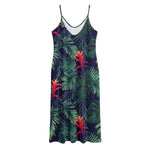 Hawaiian Palm Leaves Pattern Print Jersey Midi Cami Dress