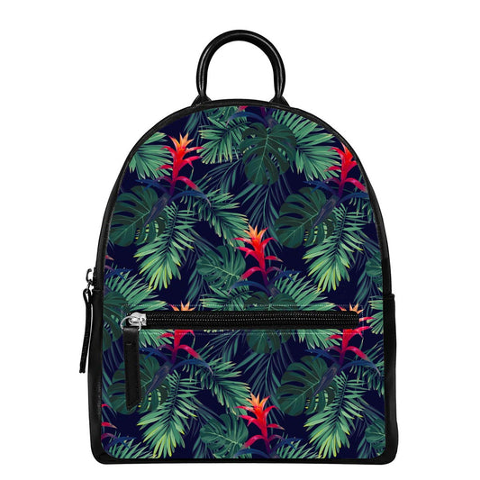Hawaiian Palm Leaves Pattern Print Leather Backpack