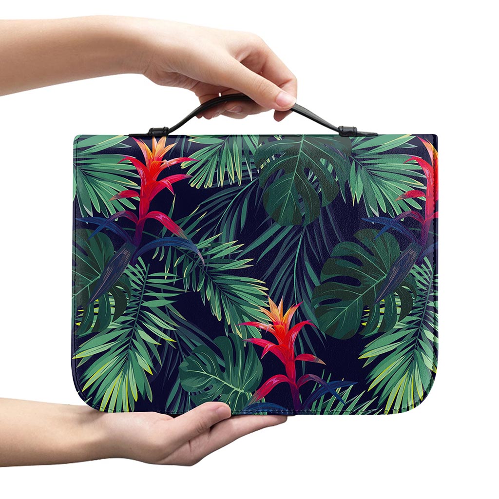 Hawaiian Palm Leaves Pattern Print Leather Bible Cover