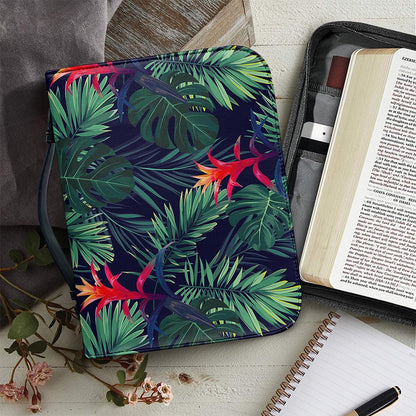 Hawaiian Palm Leaves Pattern Print Leather Bible Cover