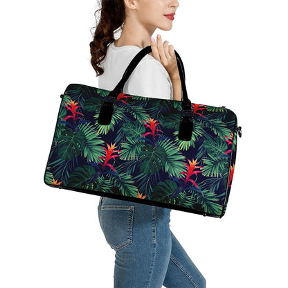 Hawaiian Palm Leaves Pattern Print Leather Duffle Bag
