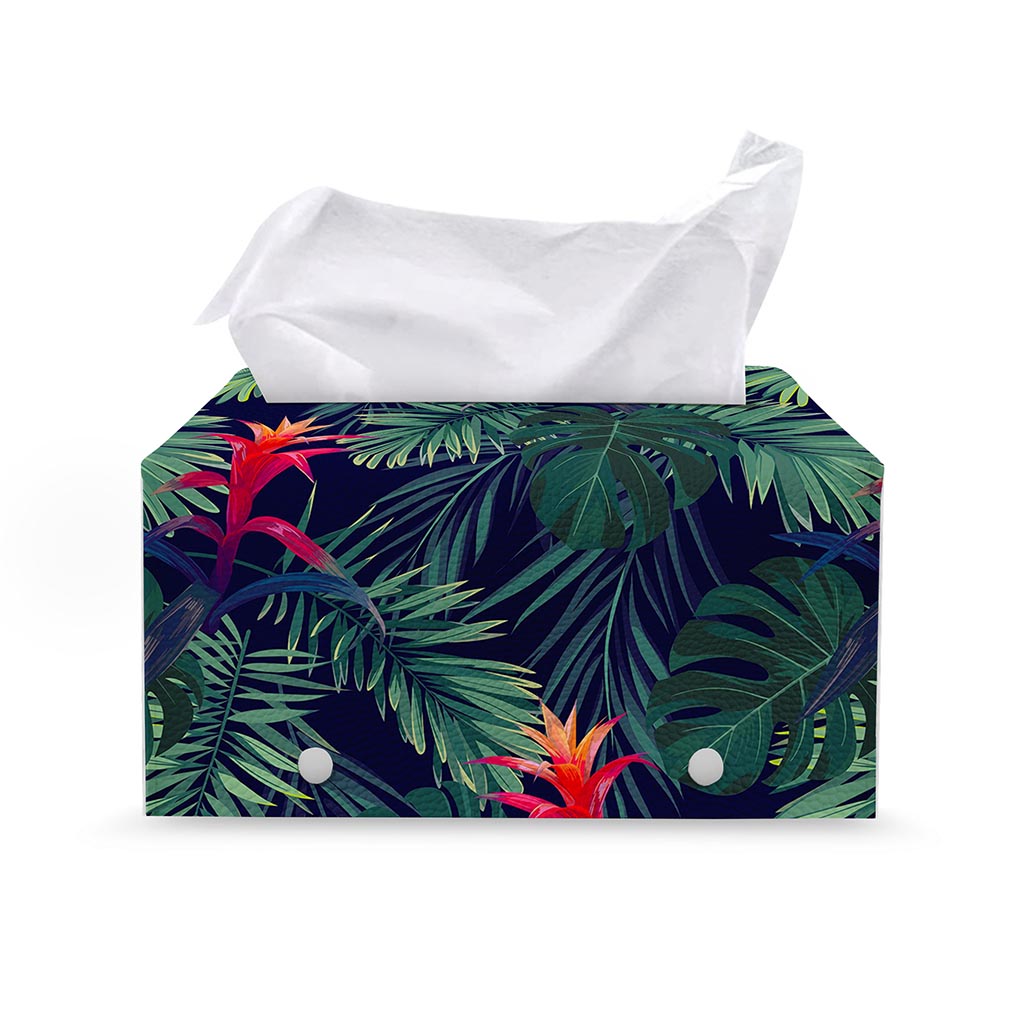 Hawaiian Palm Leaves Pattern Print Leather Tissue Box Cover
