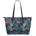 Hawaiian Palm Leaves Pattern Print Leather Tote Bag With Zipper