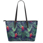 Hawaiian Palm Leaves Pattern Print Leather Tote Bag