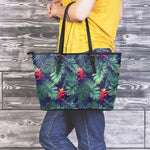 Hawaiian Palm Leaves Pattern Print Leather Tote Bag